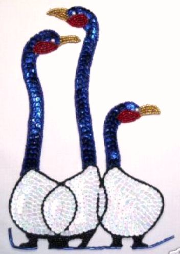 E9301  Large Three Geese Sequin Beaded Appliques 9.25"