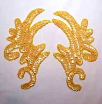 K8101 Yellow AB  Claw Mirror Pair  6.75" Sequin Beaded Applique