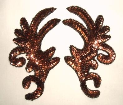 Bronze Claw Mirror Pair  6.75" Sequin Beaded Applique K8101