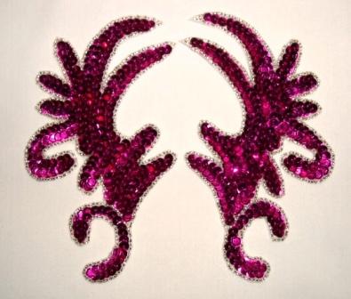 Fuchsia Claw Mirror Pair  6.75" Sequin Beaded Applique K8101