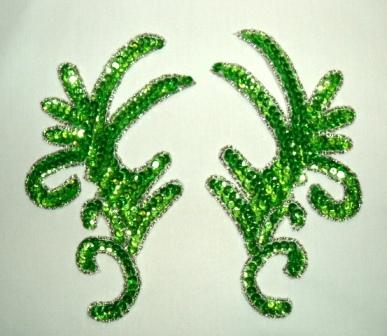 Lime Green Neon Claw Mirror Pair  6.75" Sequin Beaded Applique K8101