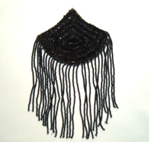 K8104  Black Epaulet Dangle Sequin Beaded Applique 7"