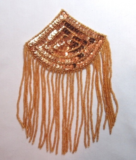 K8104  Gold Epaulet Dangle Sequin Beaded Applique 7"