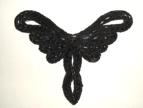 K8107  Black Collar Motif  Beaded Applique 5.25"