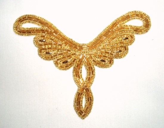 K8107  Gold Collar Motif  Beaded Applique 5.25"