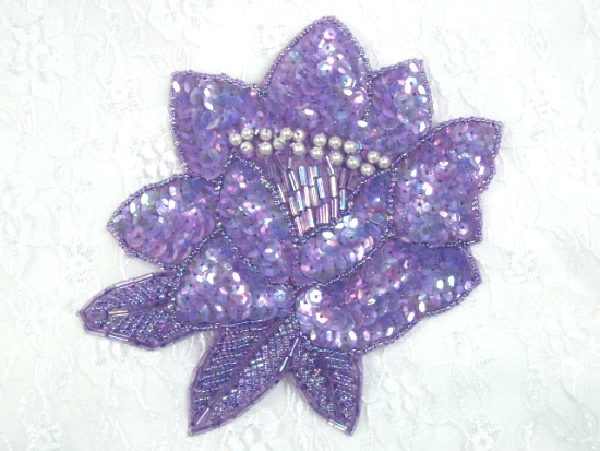 K8108 Purple Crystal AB Sequin Beaded Applique 5.25"