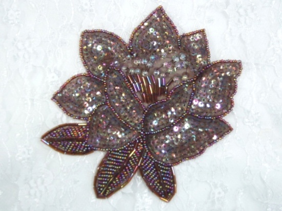 K8108  Bronze AB Sequin Beaded Applique 5.25"