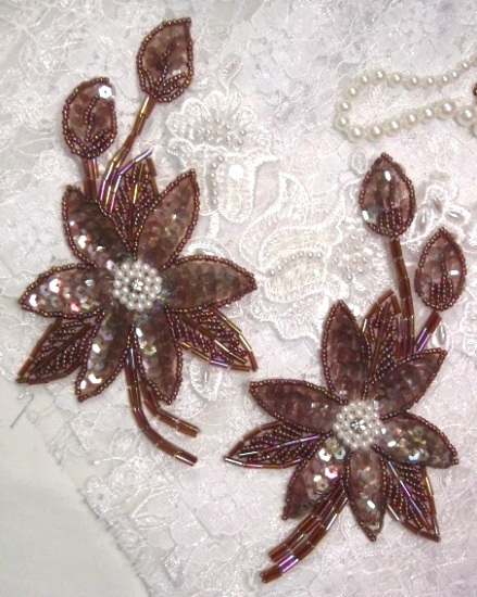 K8109  Bronze AB Mirror Pair Sequin Beaded Appliques 5.5"