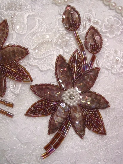 K8109  Bronze AB Mirror Pair Sequin Beaded Appliques 5.5"