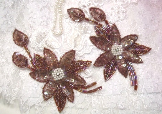 K8109  Bronze AB Mirror Pair Sequin Beaded Appliques 5.5"
