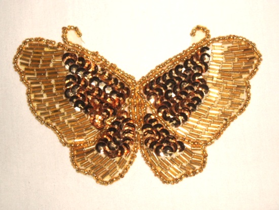 K8110  Gold Butterfly Sequin Beaded Applique 4"