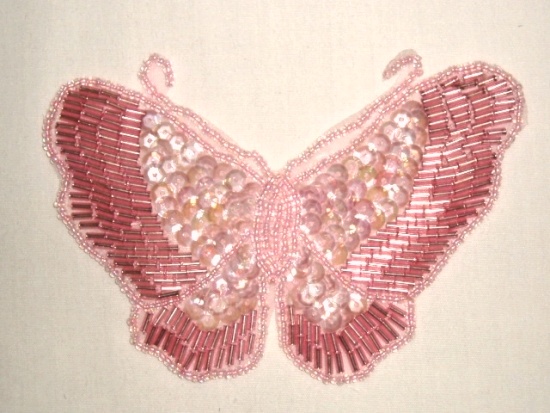 K8110  Pink Crystal Butterfly Sequin Beaded Applique 4"