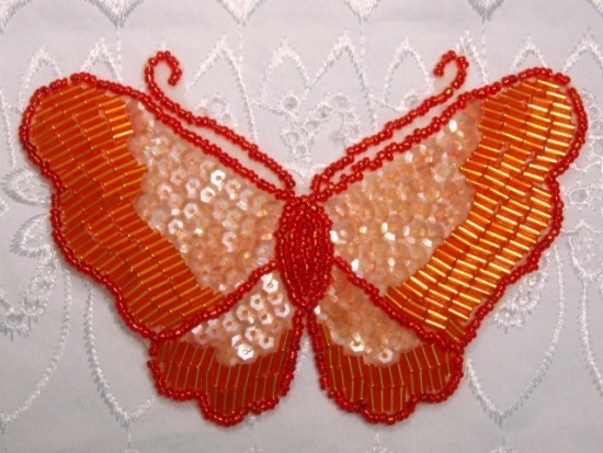 K8110  Orange Iris Butterfly Sequin Beaded Applique 4"