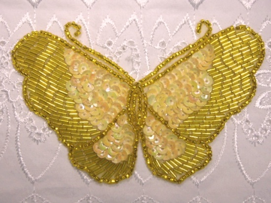 K8110  Yellow AB Butterfly Sequin Beaded Applique 4"