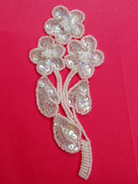 K8112  Crystal Ab Flower Cluster 5" Sequin Beaded Applique