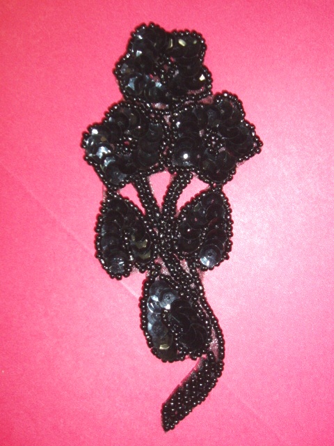 K8112  Black  Flower Cluster 5" Sequin Beaded Applique