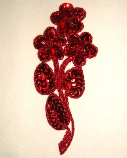 K8112  Red Flower Cluster 5" Sequin Beaded Applique