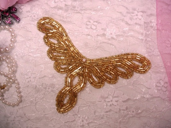 K8113  Gold Collar  Sequin Beaded Applique  5.5"