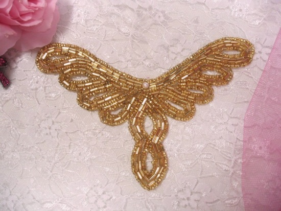 K8113  Gold Collar  Sequin Beaded Applique  5.5"