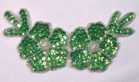 Neon Lime  Floral  5" Sequin Beaded Applique K8116