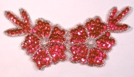 Orange Pink Neon 5" Sequin Beaded Applique K8116