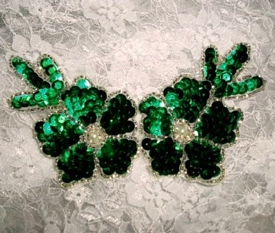 Kelly Green & Silver  5" Sequin Beaded Applique K8116