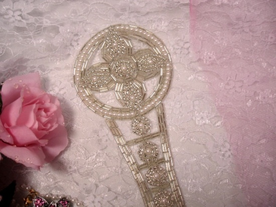 K8118  Silver  Designer Dangle Beaded Applique 8.5"