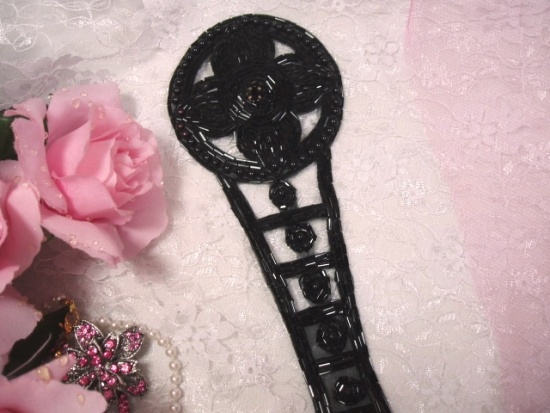 K8118  Black Designer Dangle Beaded Applique 8.5"