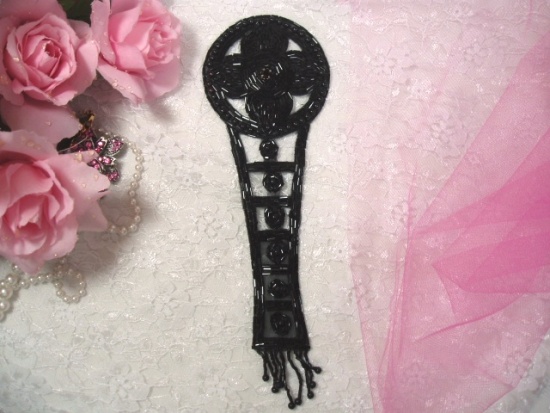 K8118  Black Designer Dangle Beaded Applique 8.5"