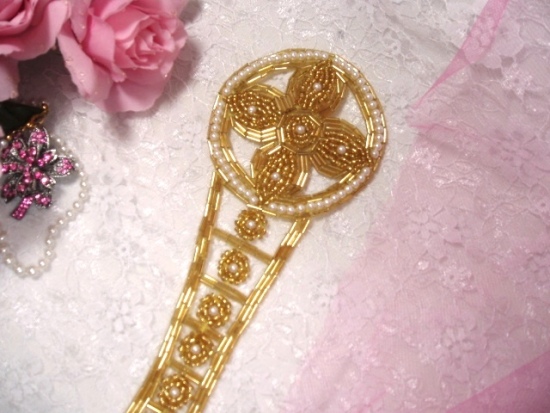 K8118  Gold Designer Dangle Beaded Applique 8.5"
