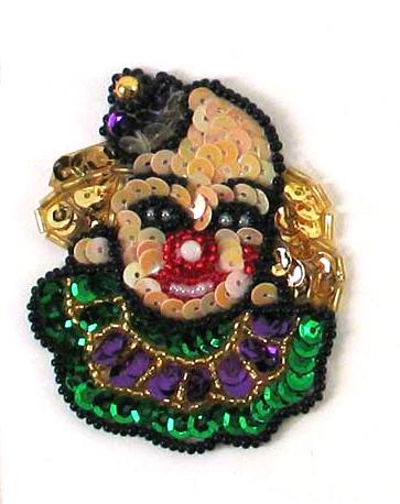 E812  Clown Sequin Beaded Applique  2.75"