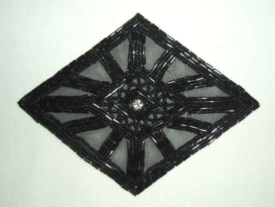K8120  Black  Rhinestone Diamond Beaded Applique 5.75"