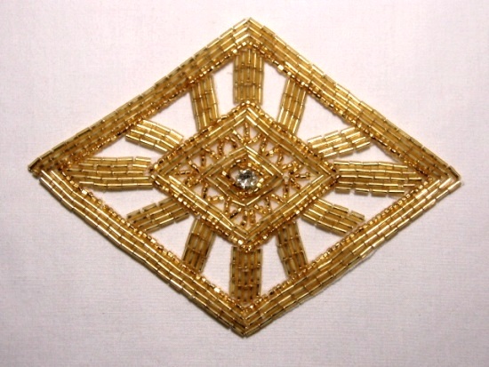 K8120  Gold Rhinestone Diamond Beaded Applique 5.75"