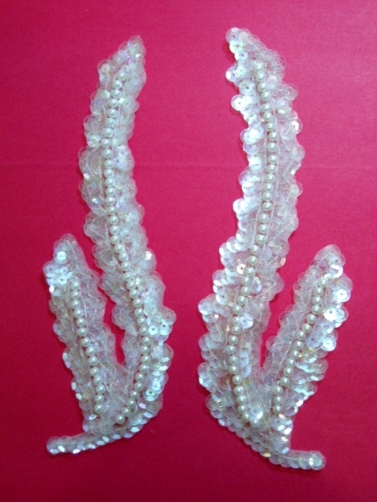 K8121  Crystal AB Pearl Seaweed Mirror Pair Sequin Beaded Applique