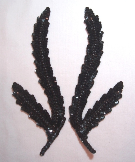 K8121  Black Seaweed Mirror Pair Sequin Beaded Applique