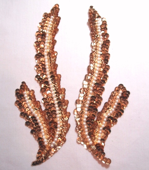 K8121  Gold Pearl Seaweed Mirror Pair Sequin Beaded Applique