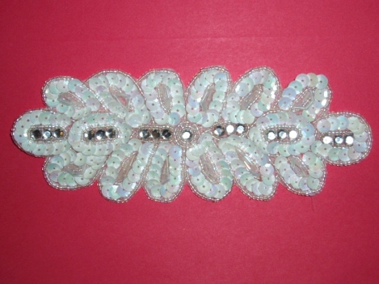 K8122 White Rhinestone  6.25" Sequin Beaded Applique