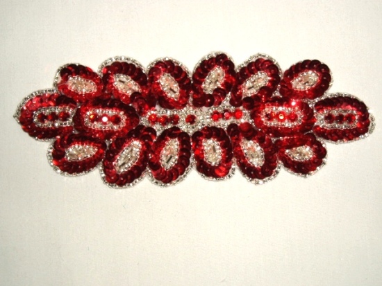K8122  Red 7.75" Sequin Beaded Applique