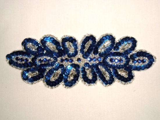 K8122 Blue Rhinestone  6.25" Sequin Beaded Applique