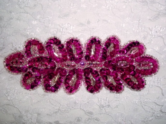 K8122  Fuchsia Rhinestone  6.25" Sequin Beaded Applique
