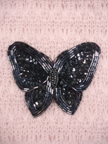 K8129  Gunmetal Butterfly Sequin Beaded Applique 3.5"