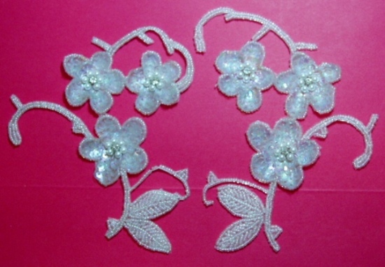 K8131  Crystal AB Rhinestone Mirror Pair Sequin Beaded Appliques 6"