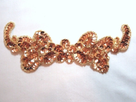 K8133  Gold Rhinestone Bow Sequin Beaded Applique 7.5"