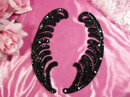 K8134  Black Mirror Pair Beaded Sequin Applique 7.5"