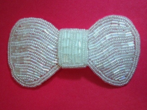 K8137  Crystal AB Bow Beaded Applique 3.75"