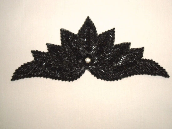 K8138  Black Rhinestone Sequin Beaded Applique 7"