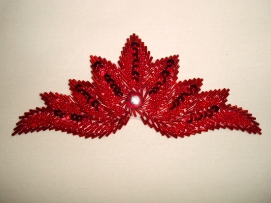 K8138  Red Rhinestone Sequin Beaded Applique 7"
