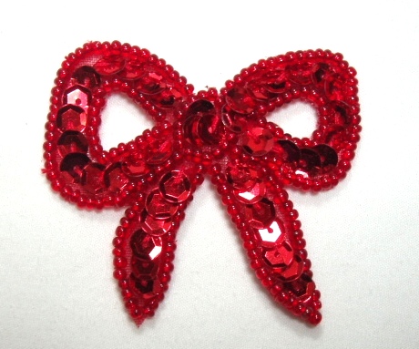 K8140A  Red Bow Sequin Beaded Applique 2"