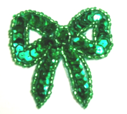 K8140A  Kelly Green Bow Sequin Beaded Applique 2"