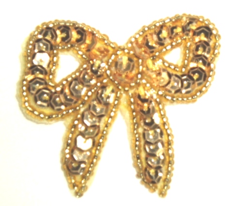 K8140A  Gold Bow Sequin Beaded Applique 2"